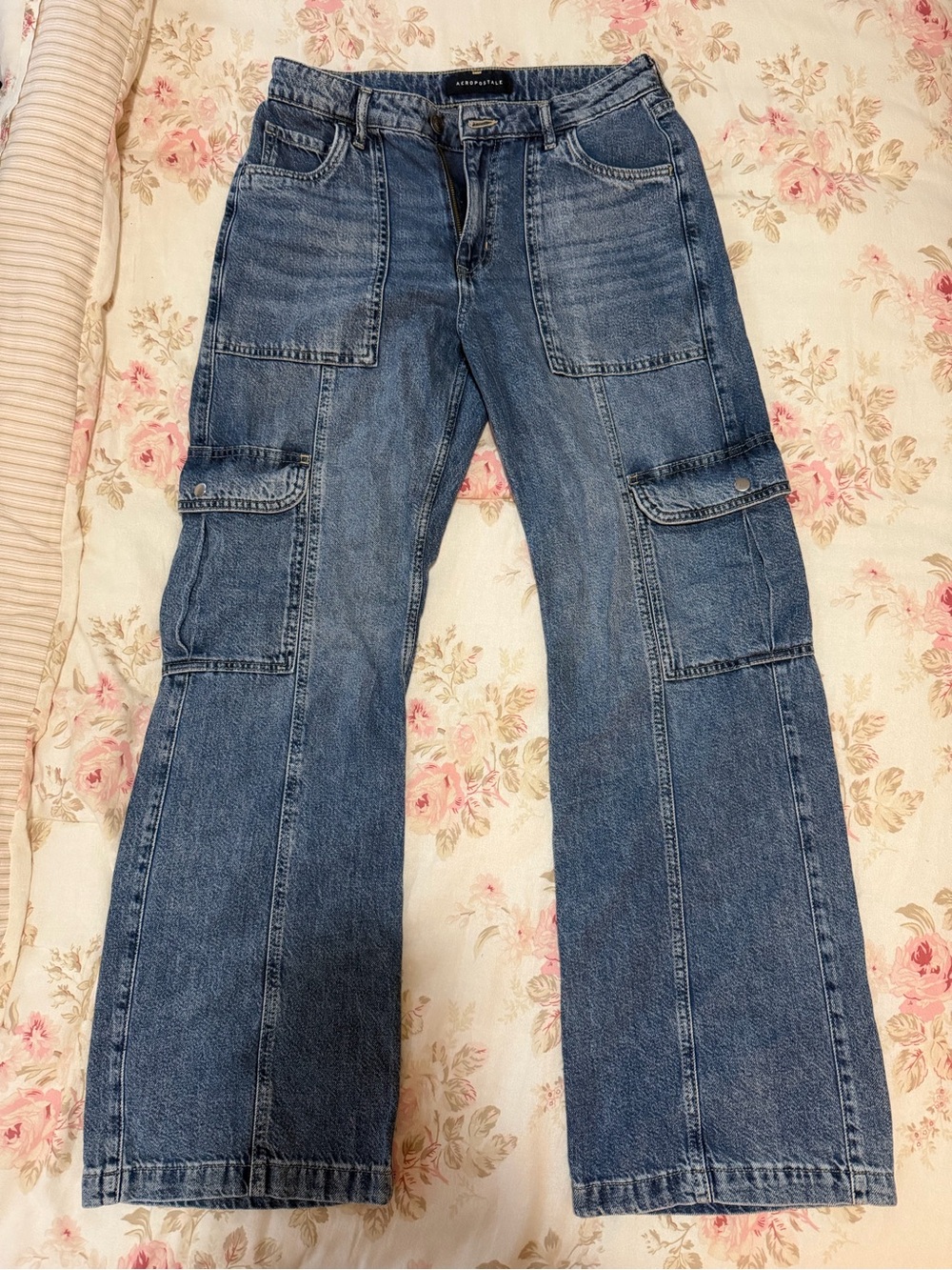 Aeropostle dark wash utility cargo jeans
